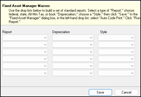 Image of the "Fixed Asset Manager Macros" window